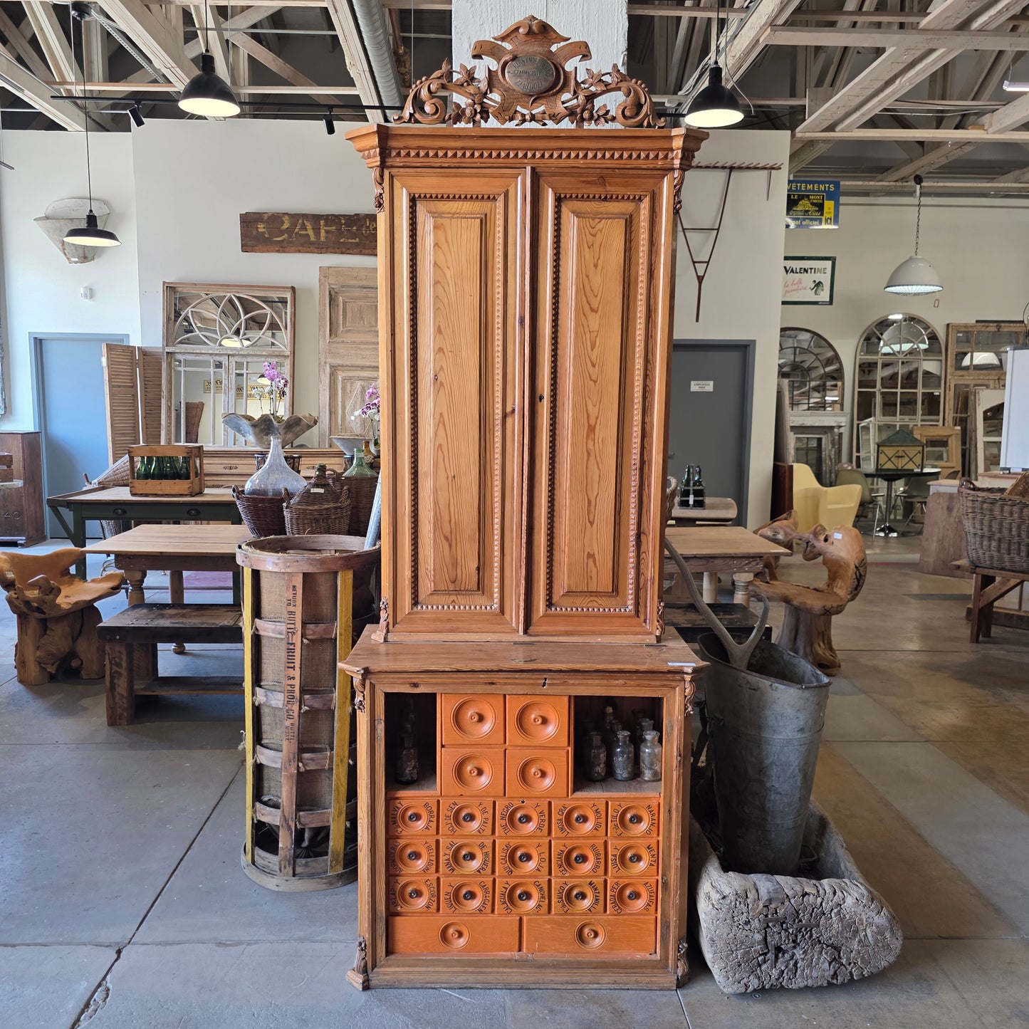 Spanish Antique Apothecary Cabinet, ca. 1800s with Original Bottles