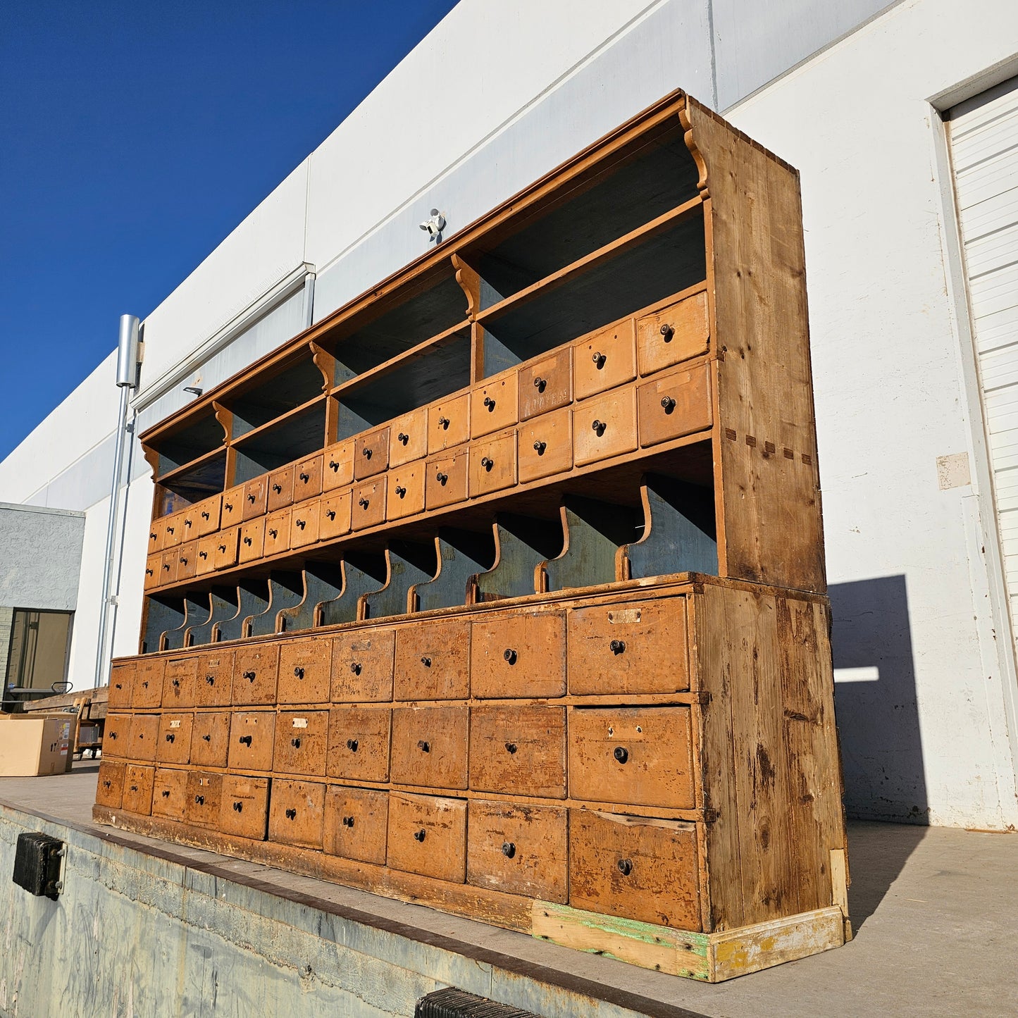 19th C. French Two Piece Painted Apothecary Cabinet