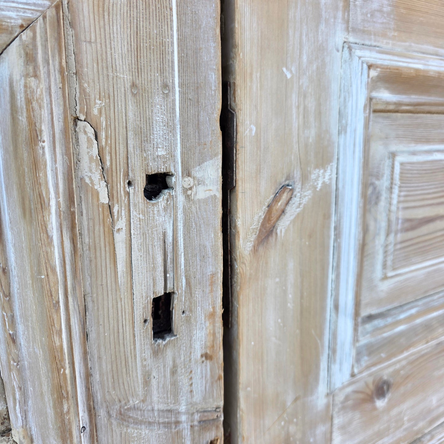 Pair of Washed Antique Wood 3-Panel Doors