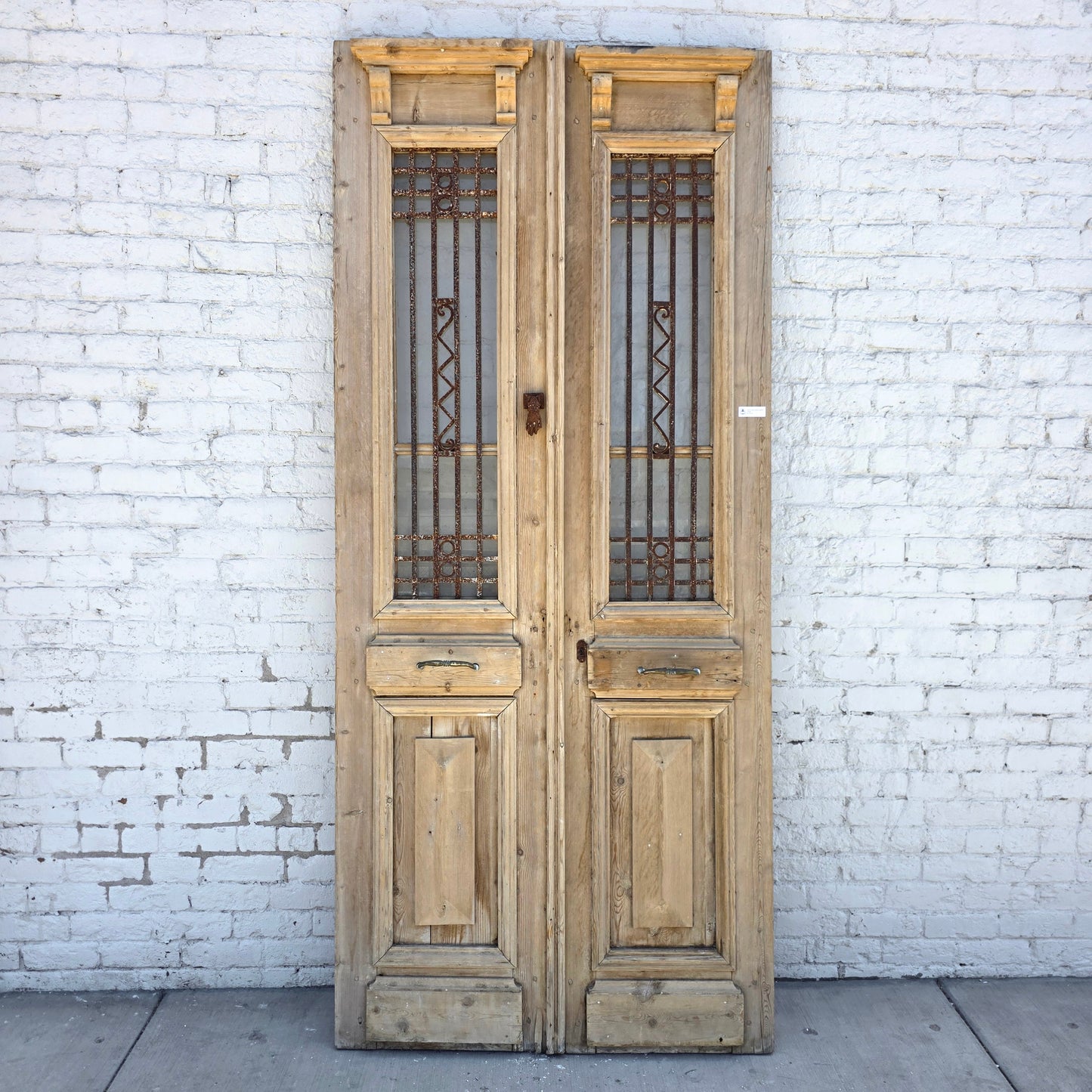 Pair of Wood French Doors with Iron Inserts