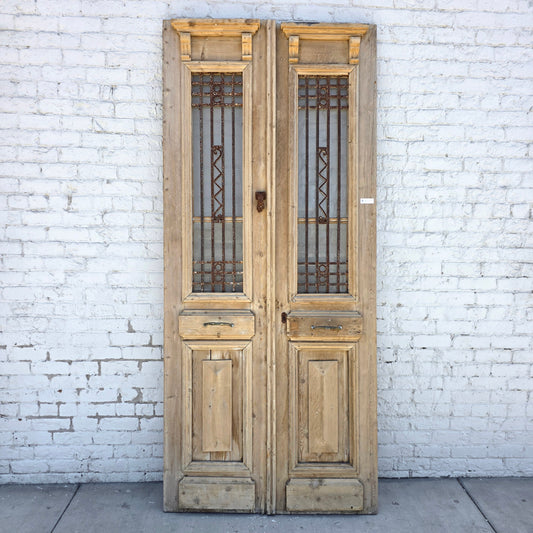 Pair of Wood French Doors with Iron Inserts
