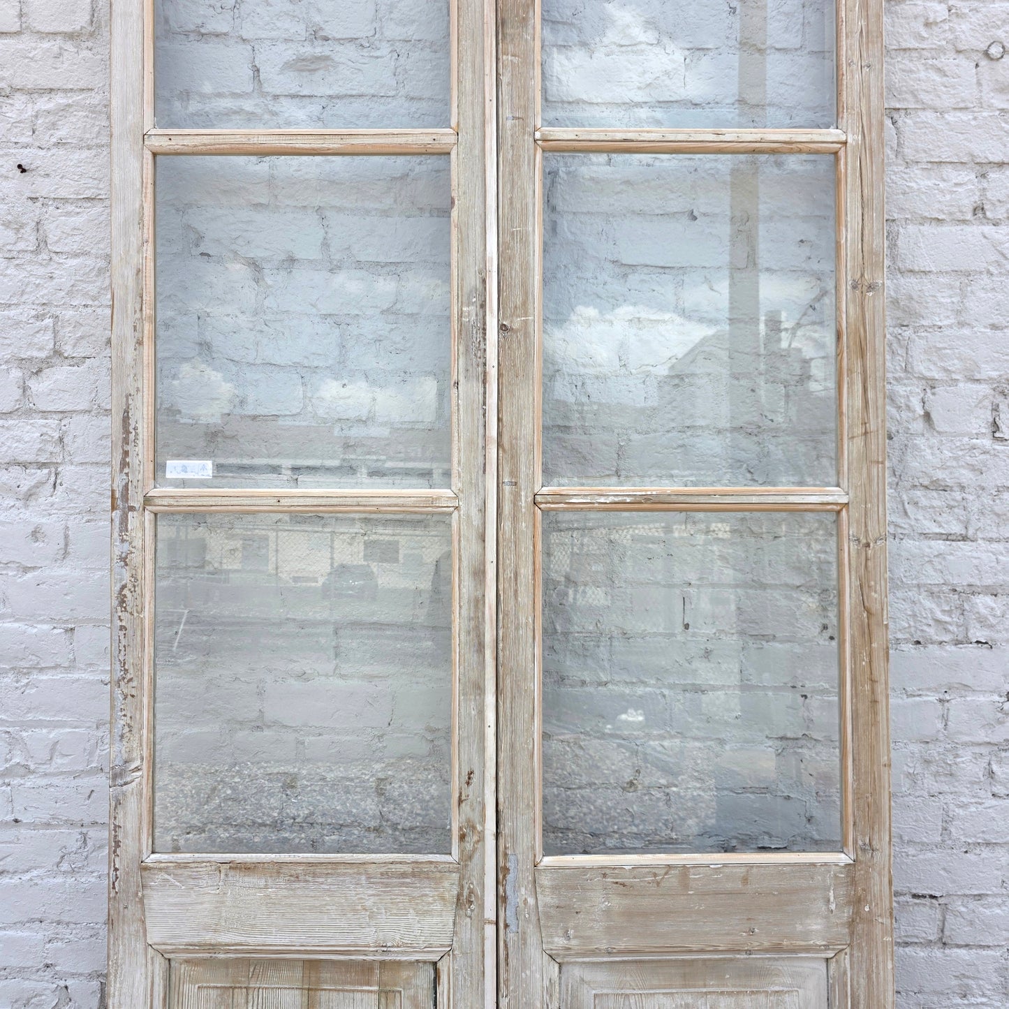 Pair of Washed Wood French Doors w/6 Lites
