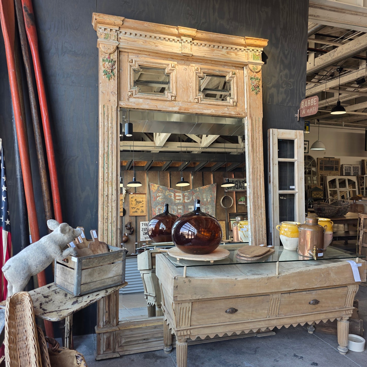 Large Carved Rectangle Wood Mirror
