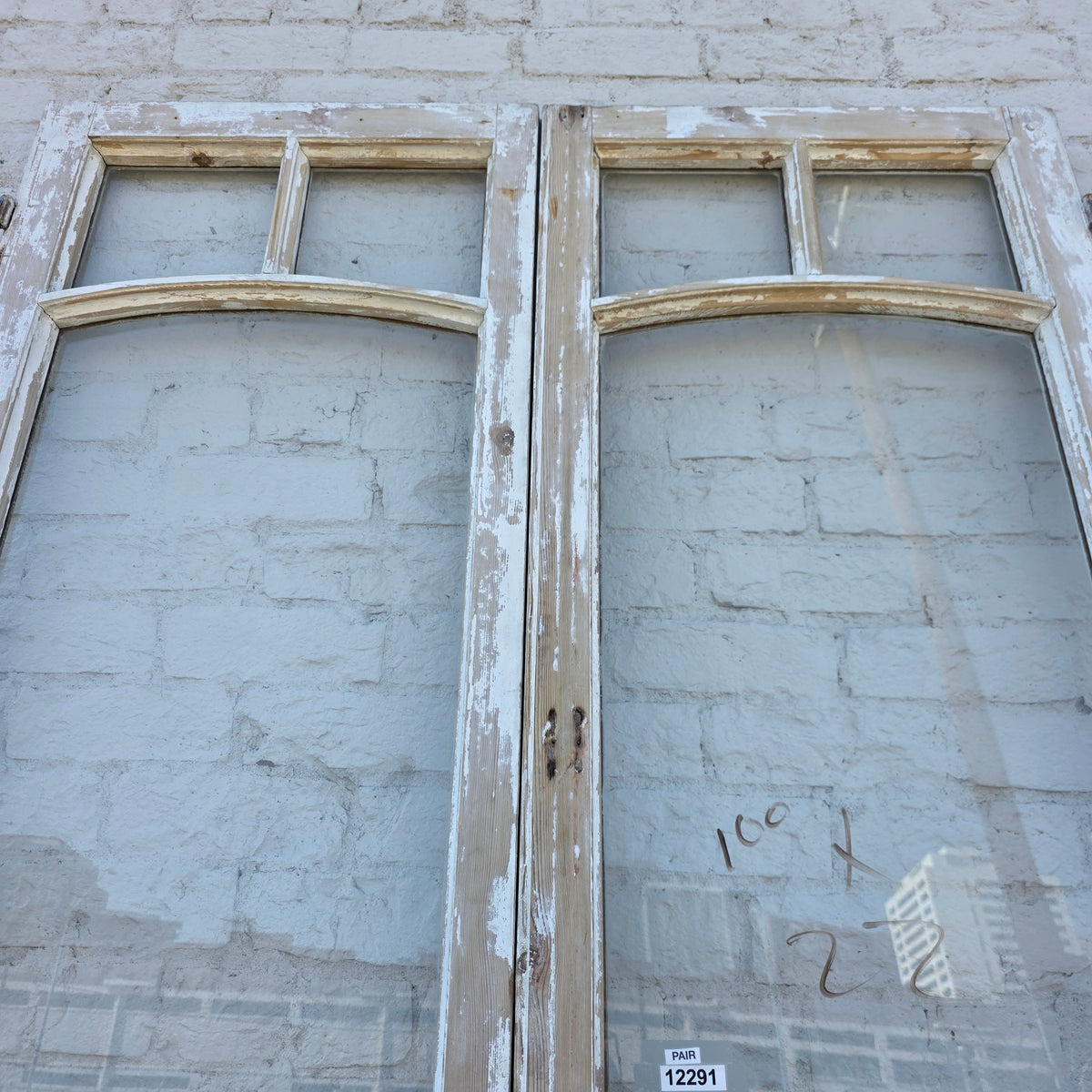 Pair of 2 Panel 5 Lite Washed Wood French Antique Doors