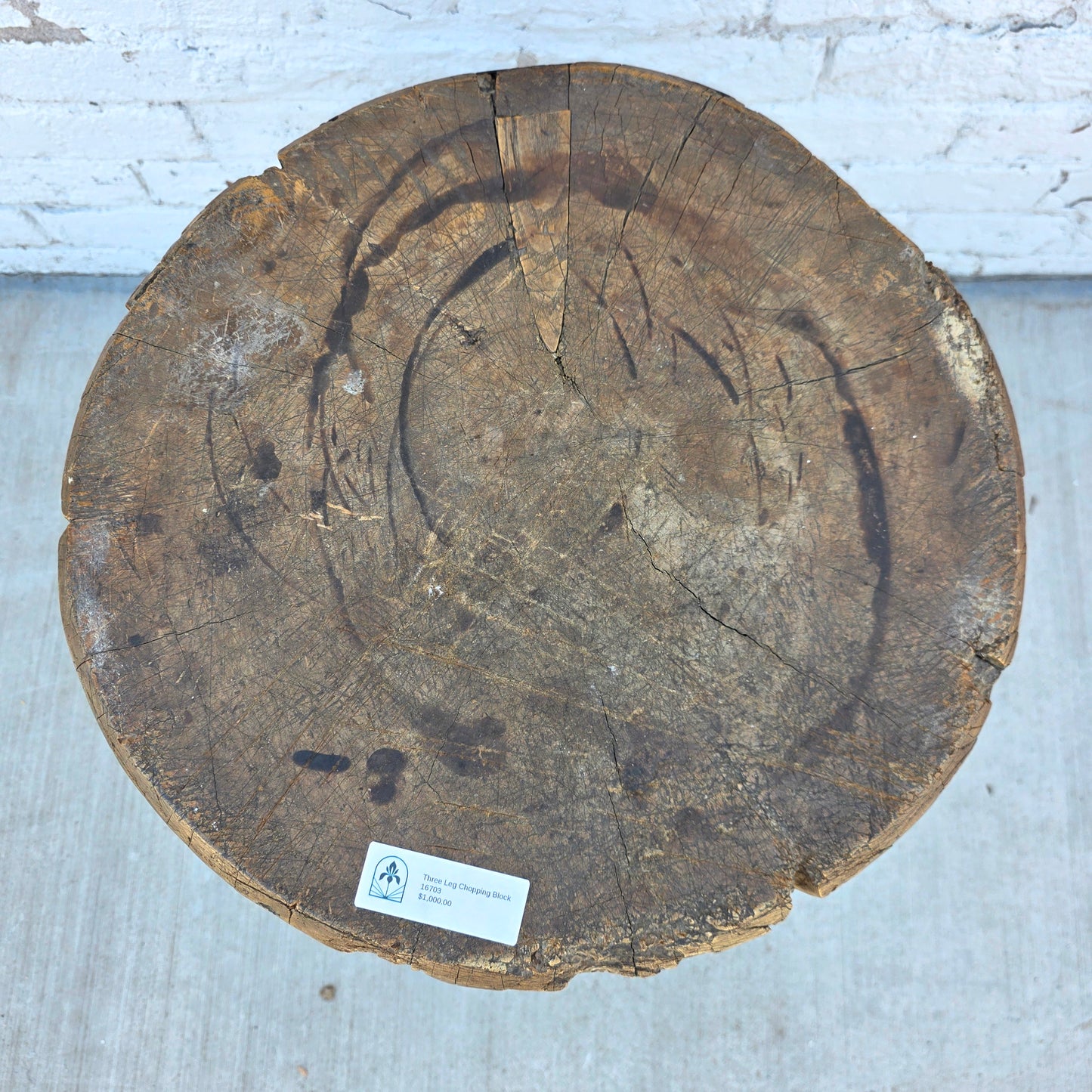 Antique French Round Three Leg Butcher Block