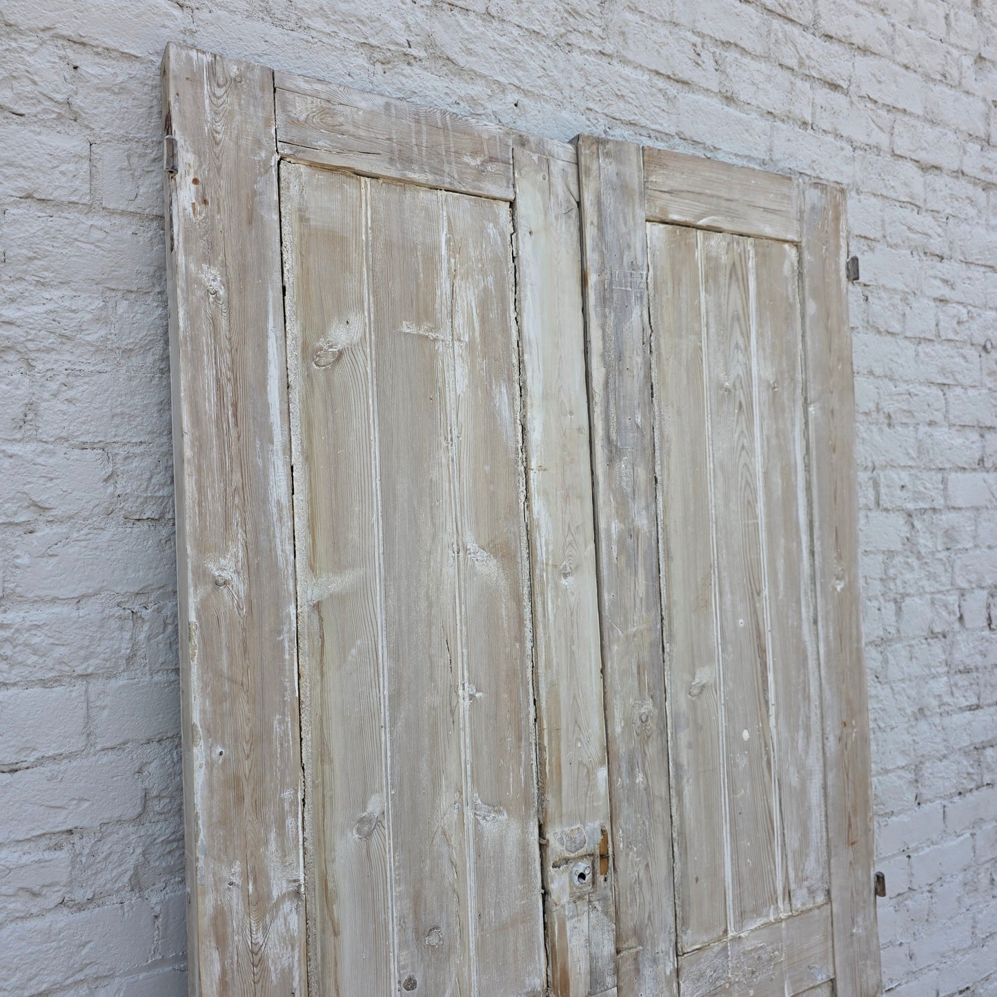 Pair of Washed Antique Wood 3-Panel Doors