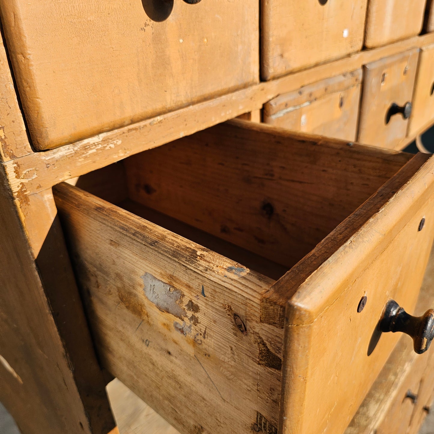 19th C. French Two Piece Painted Apothecary Cabinet