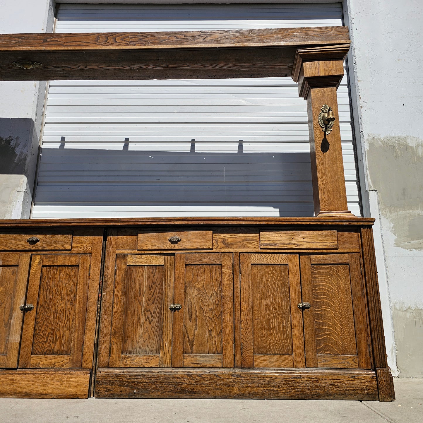 Antique Speakeasy Oak Bar and Backbar Cabinet