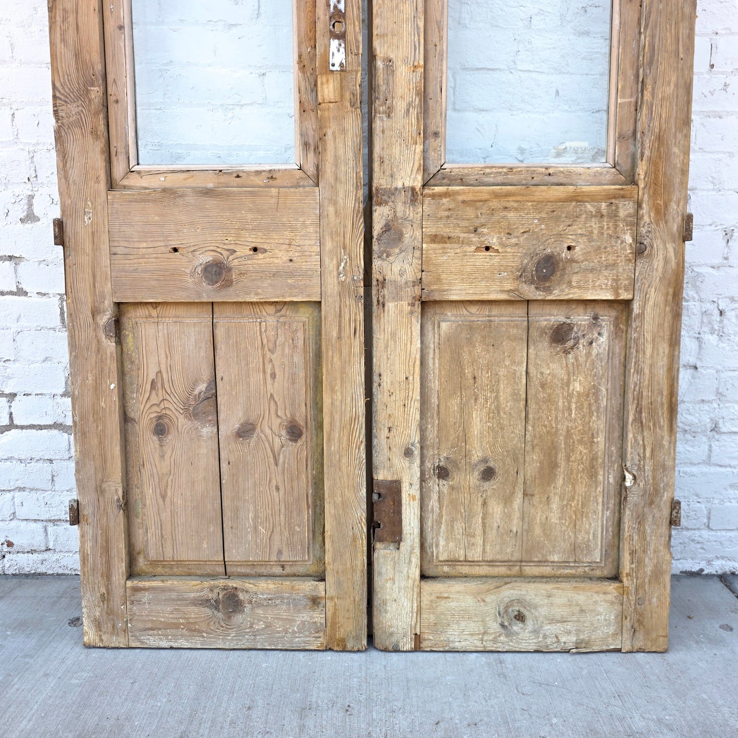 Pair of Carved Wood Doors w/2 Single Glass Lites