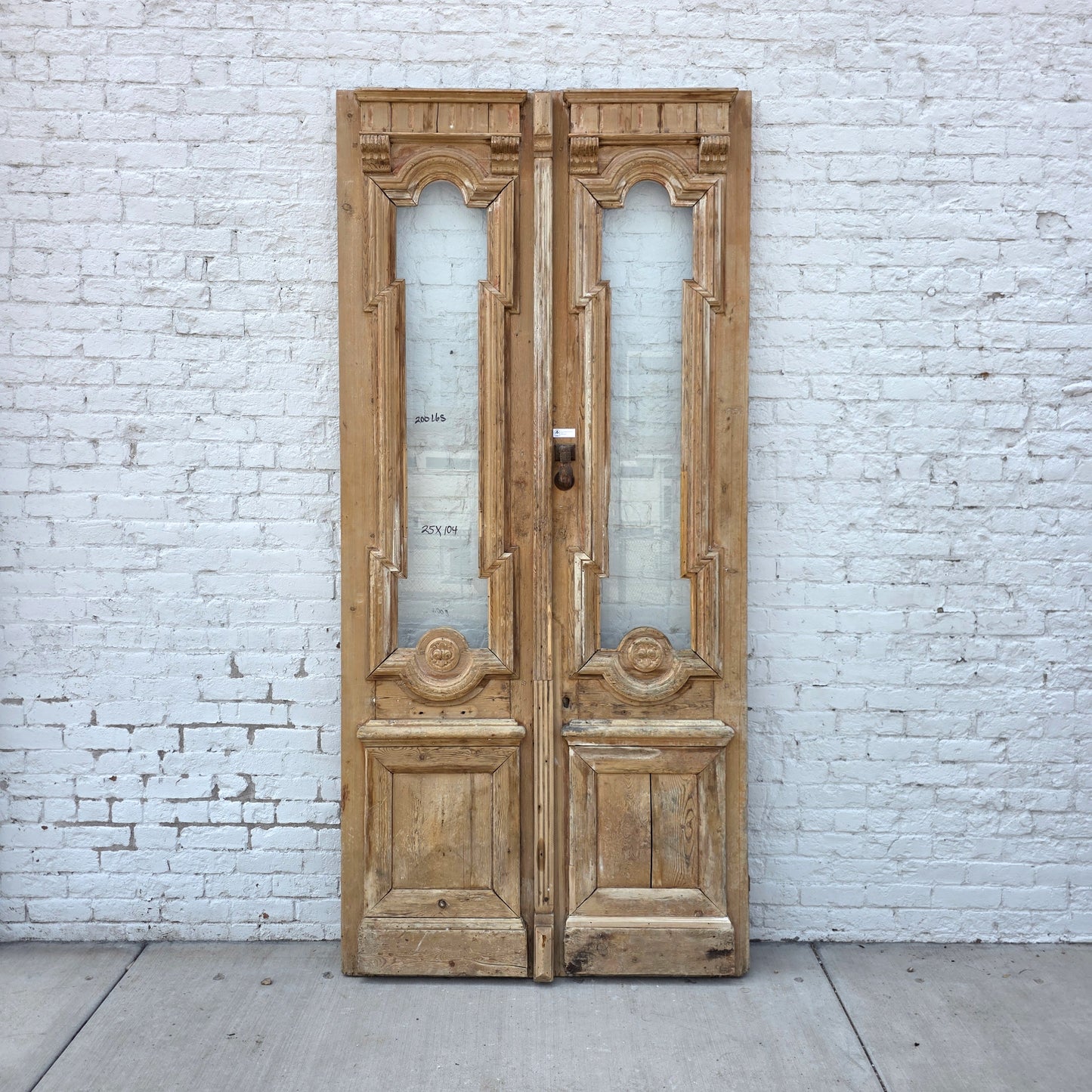Pair of Antique Wood Carved Doors with Single Glass Lites