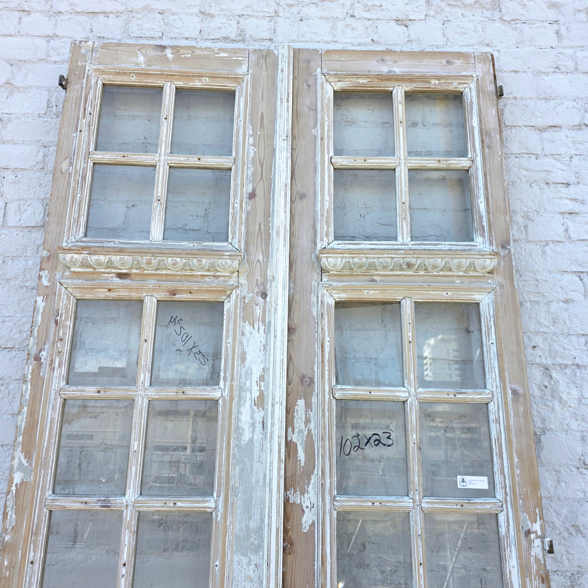 Pair of Antique 42 Lite Washed Wood French Doors