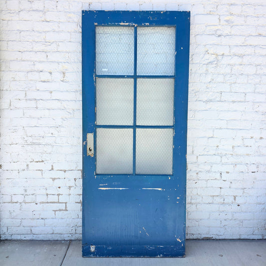 Vintage Single Wooden Door with Chicken Wire Glass
