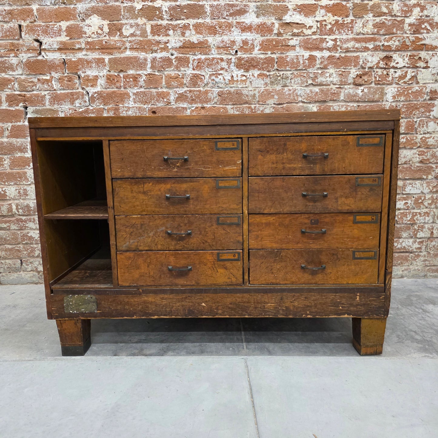 Antique Oak Industrial Hardware Store Cabinet