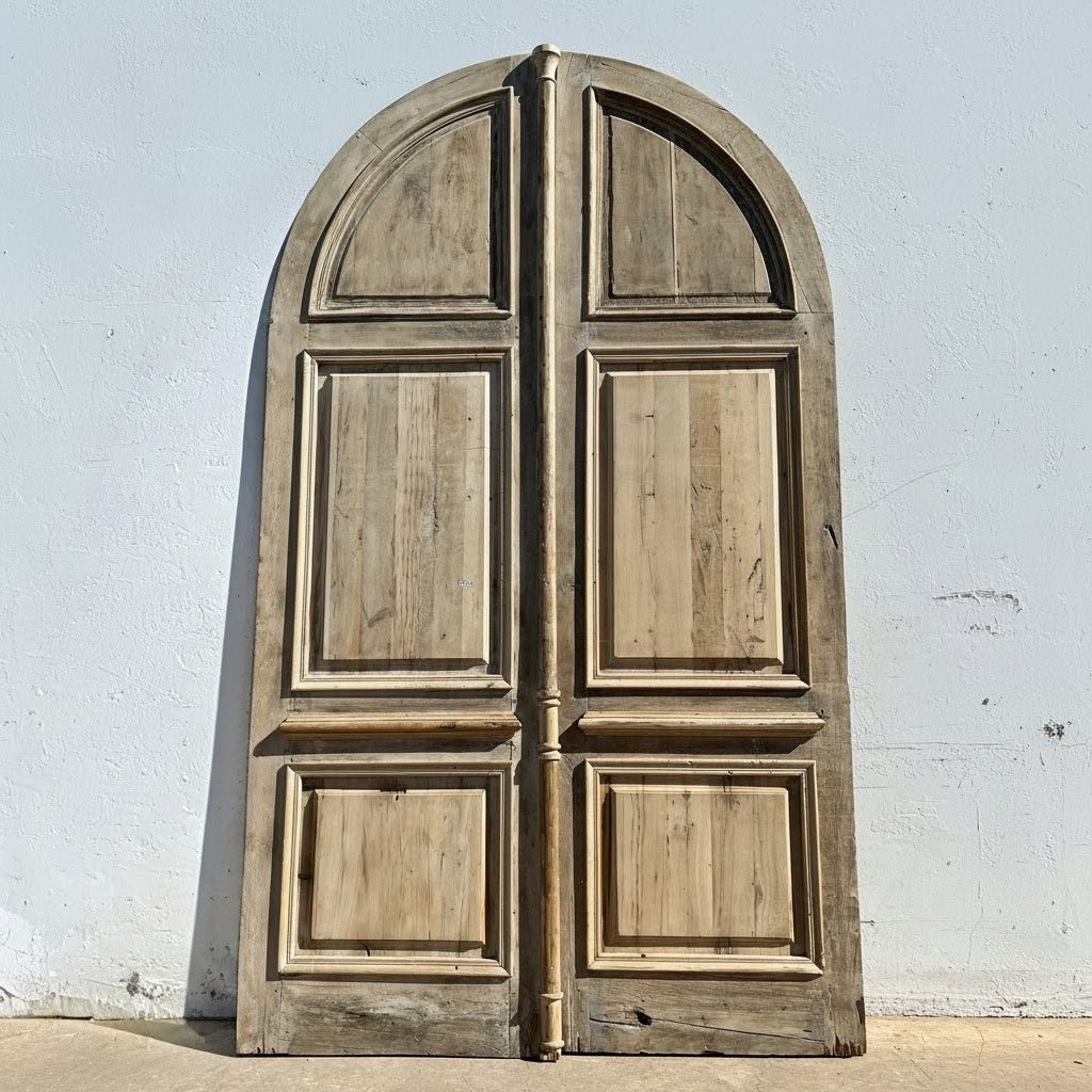 Pair of Washed Antique Wood 3 Panel Arched Doors