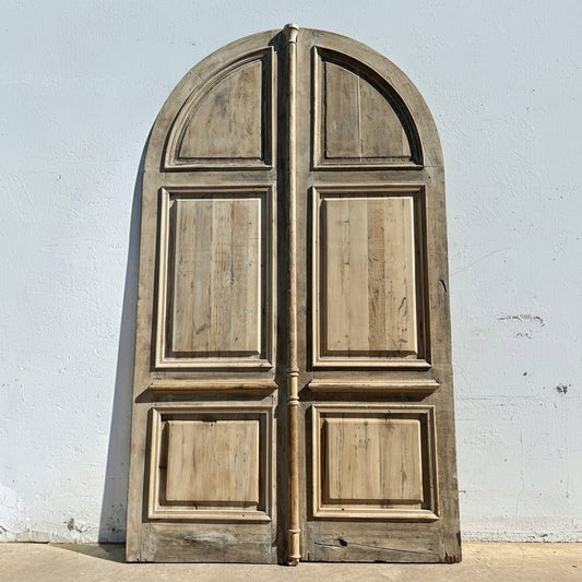 Pair of Washed Antique Wood 3 Panel Arched Doors