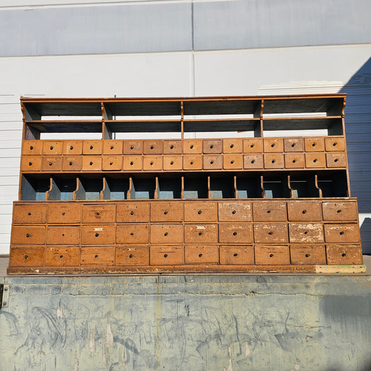 19th C. French Two Piece Painted Apothecary Cabinet