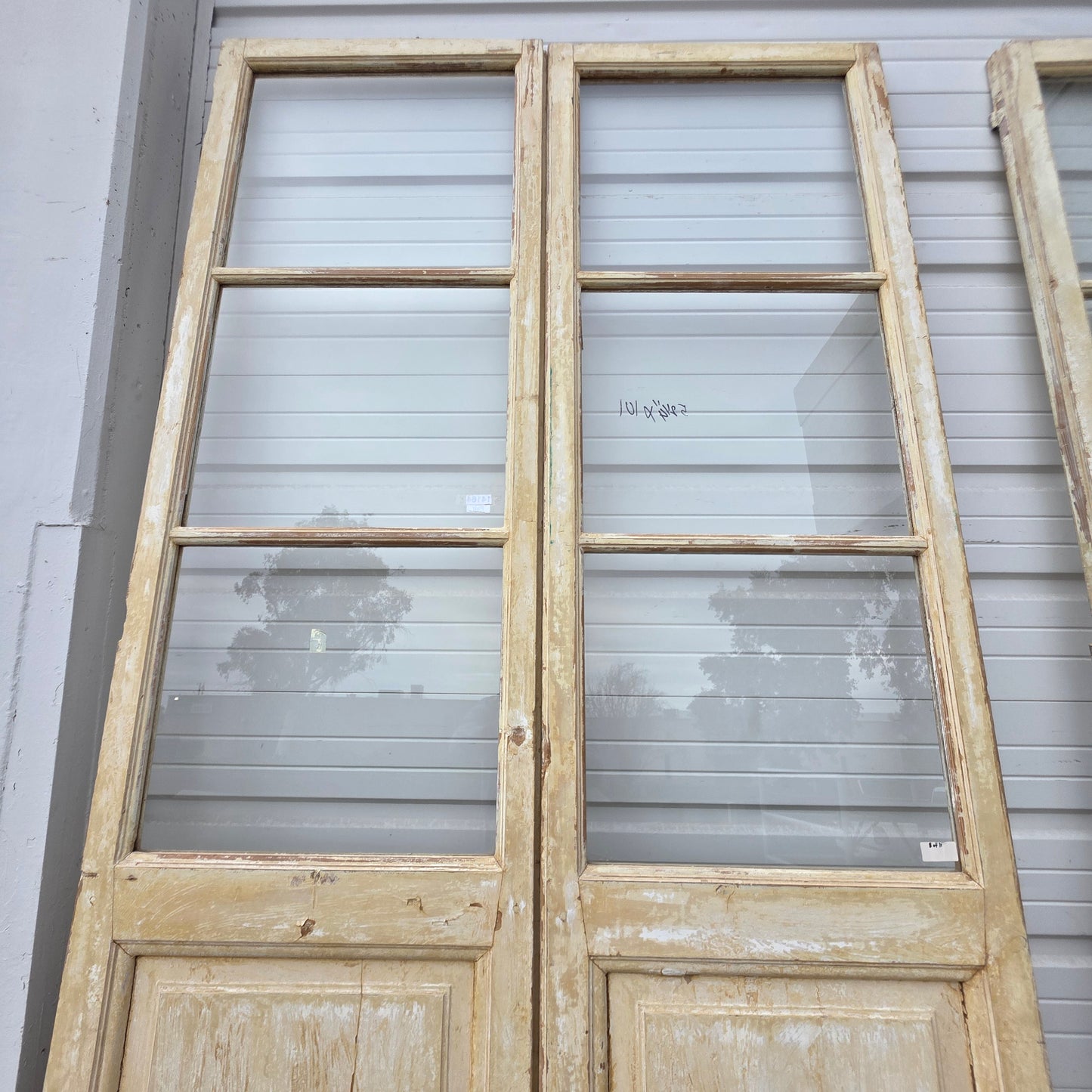 Pair of Painted Antique 6 Lite French Doors
