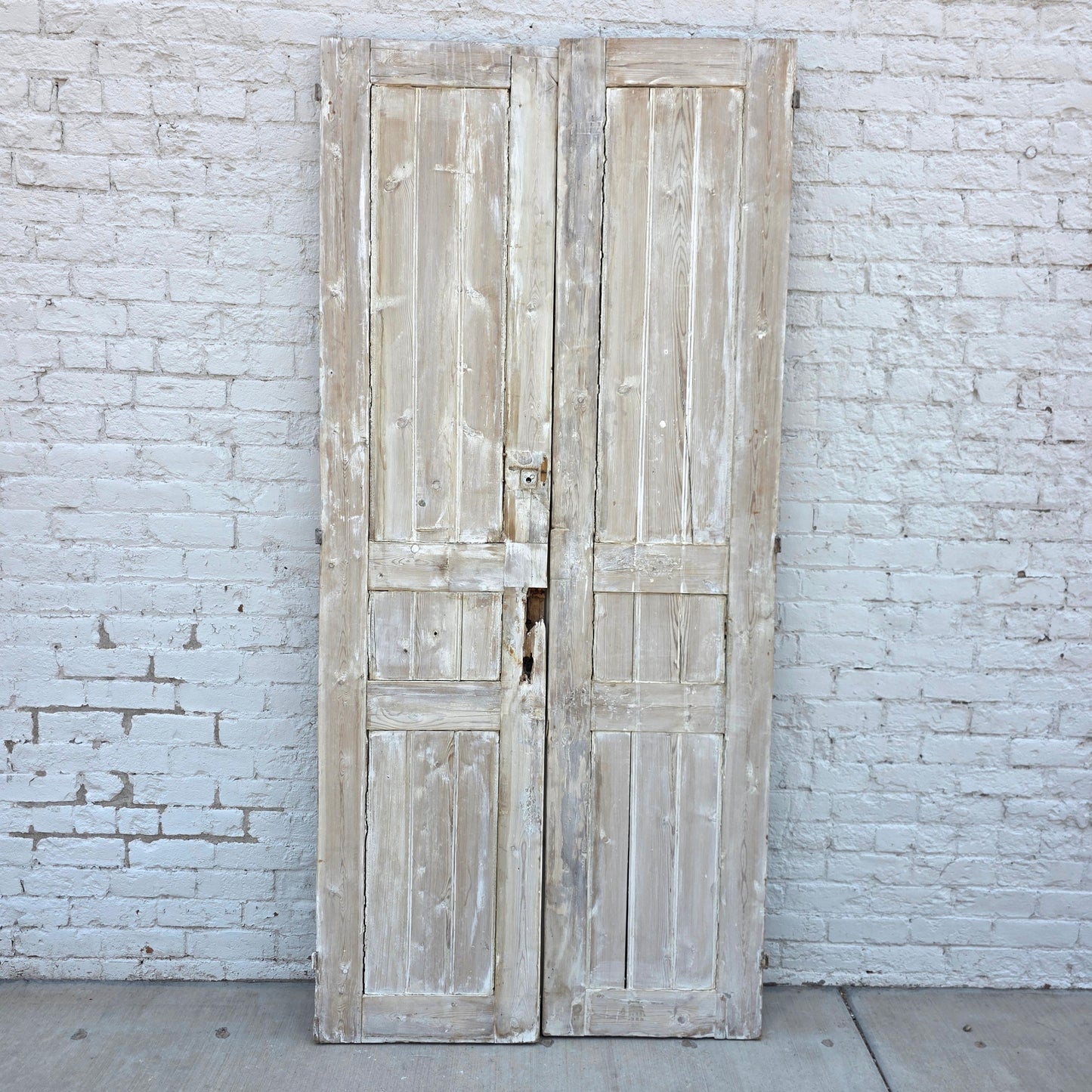 Pair of Washed Antique Wood 3-Panel Doors