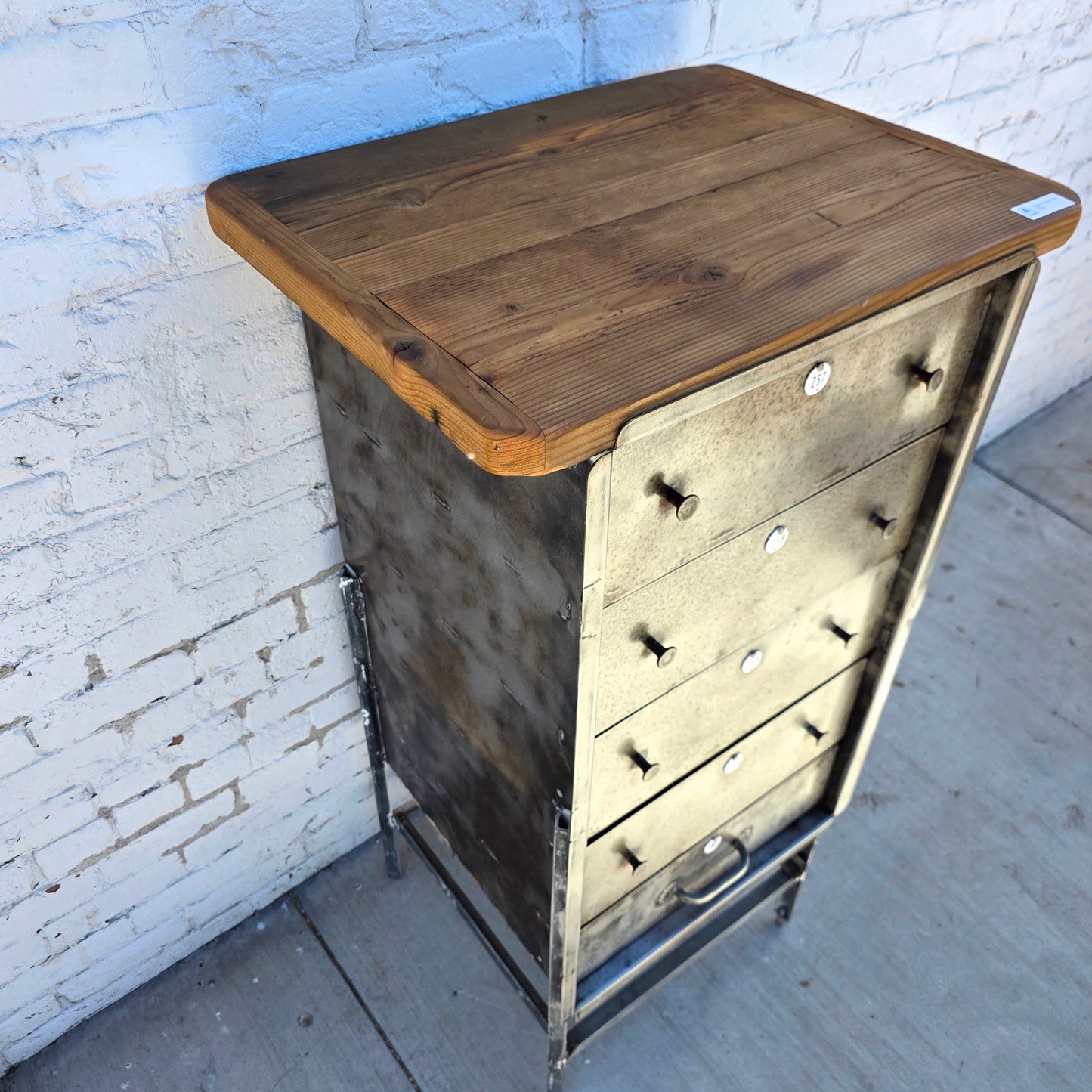 Industrial Metal Cabinet w/Wood Top and Numbered Drawers