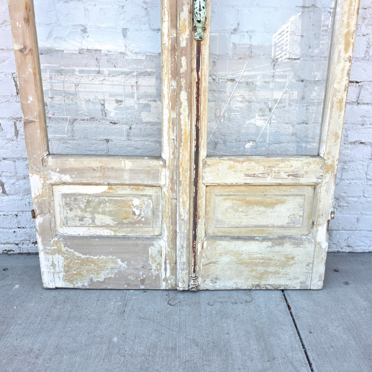 Pair of 4 Horizontal Lite Washed Wood Antique Doors