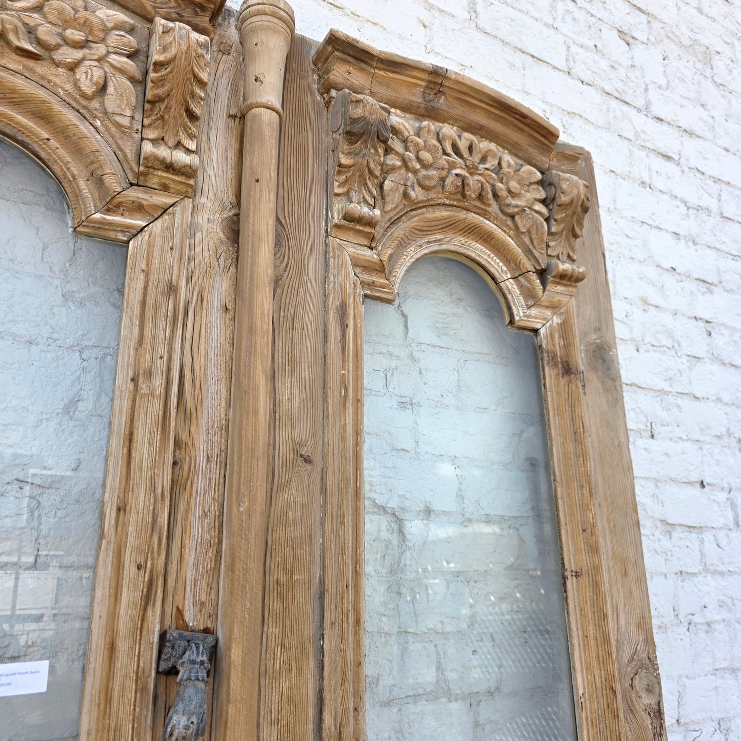 Pair of Carved Wood Doors w/2 Single Glass Lites