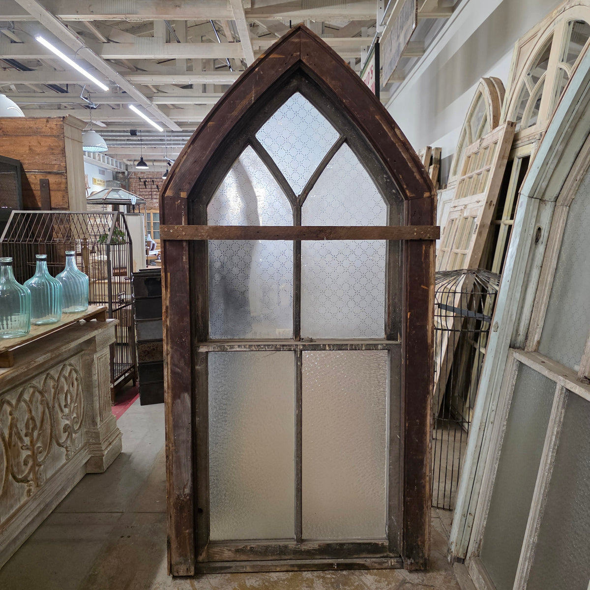 Arched 5 Pane Gothic Style White Wood Church Window