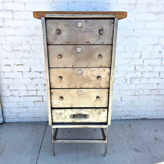 Industrial Metal Cabinet w/Wood Top and Numbered Drawers