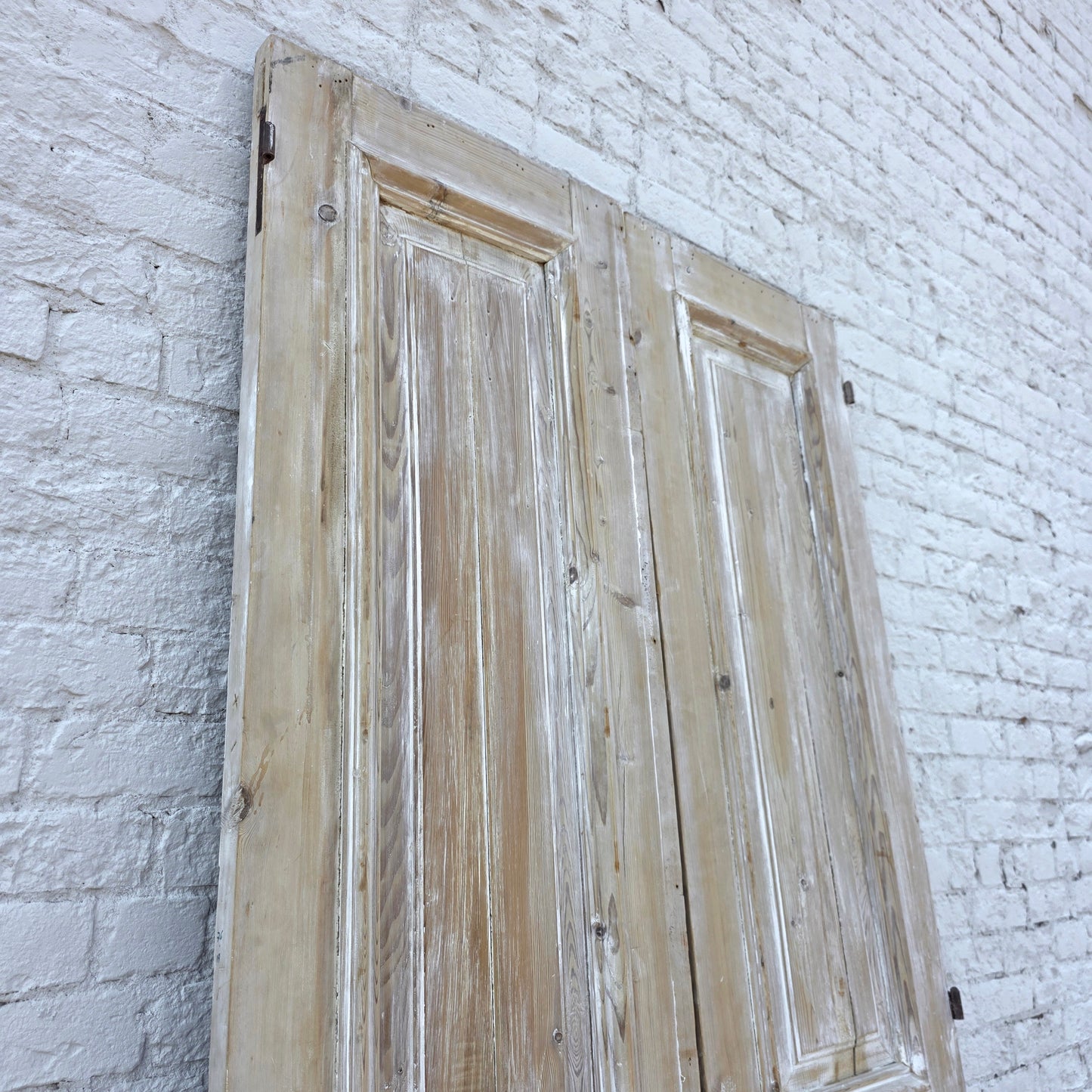 Pair of Washed Antique Wood 3-Panel Doors