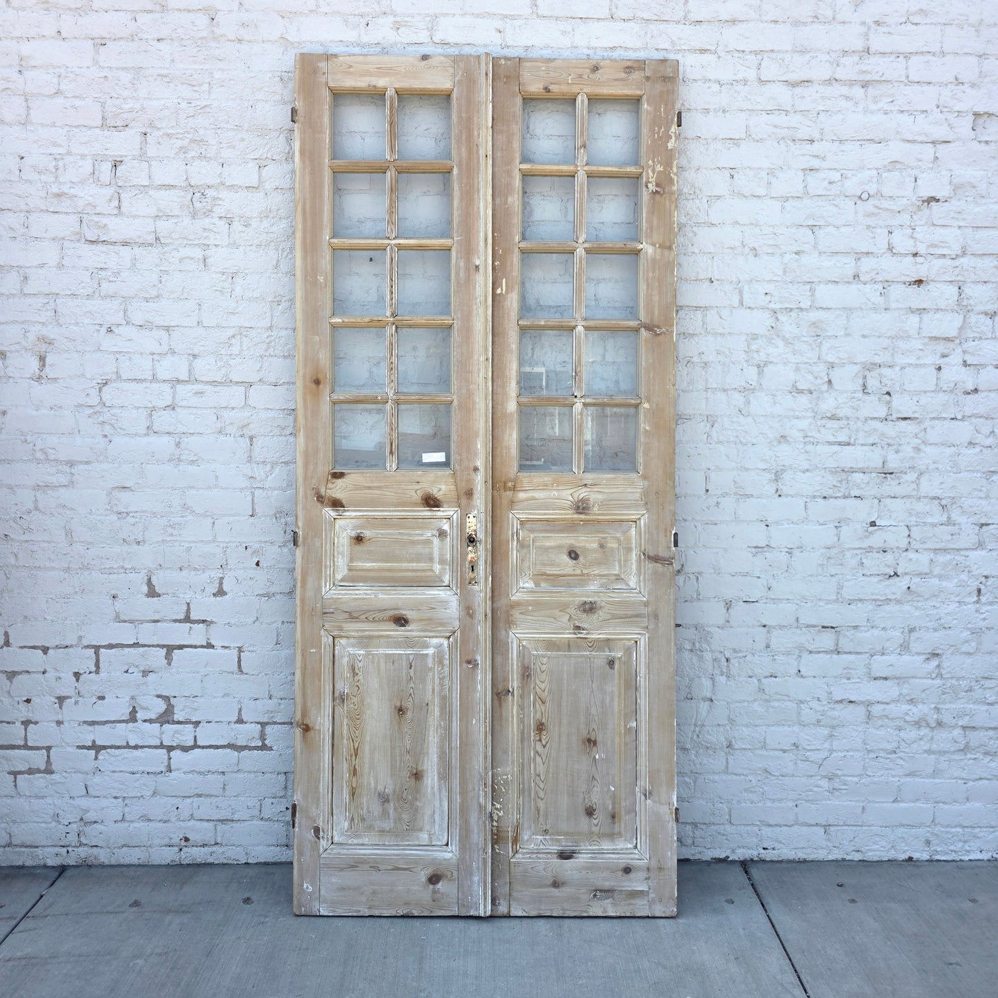 Pair of Washed Antique Wood Doors w/ 10 Lites