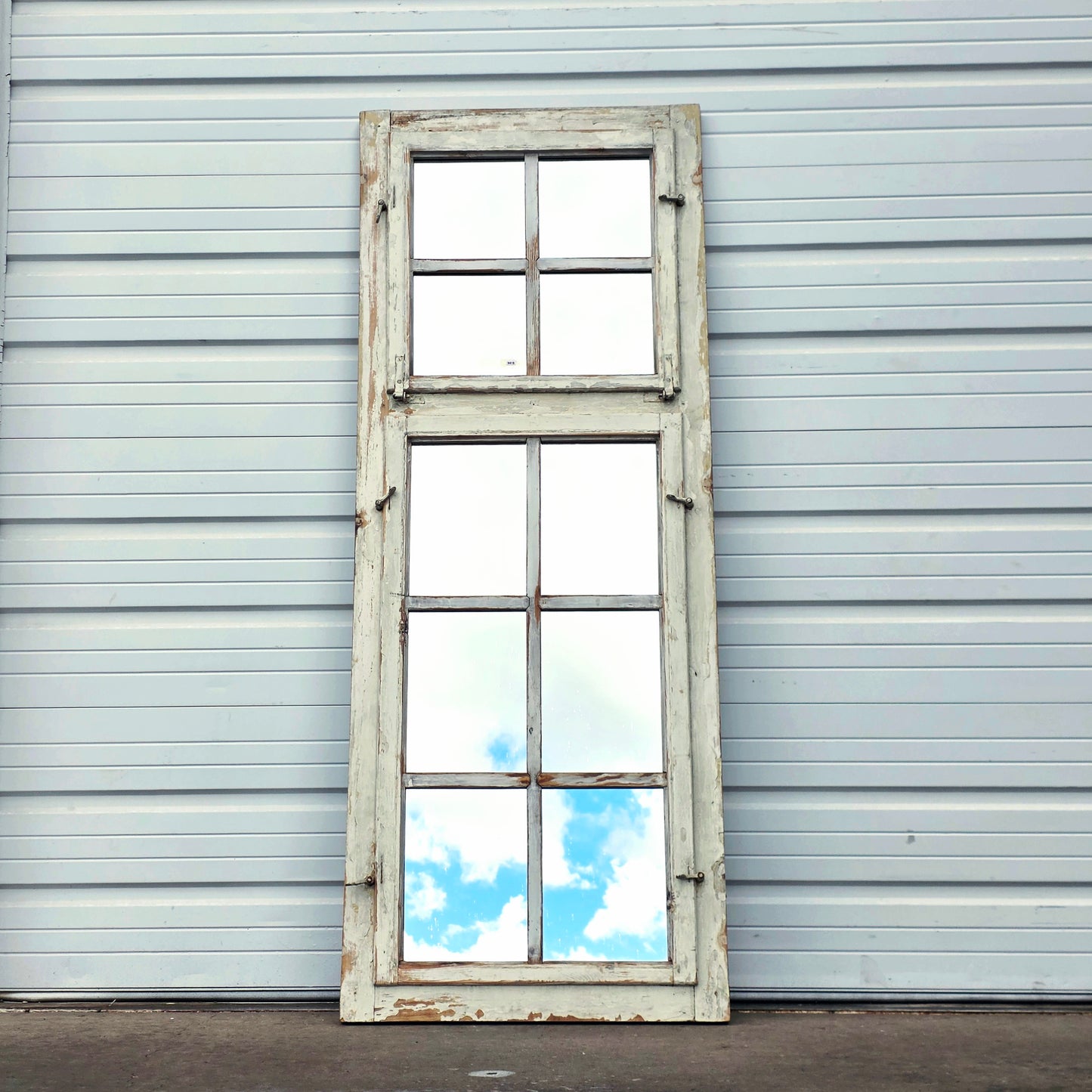 10 Pane Repurposed White Wood Rectangle Mirror with Transom