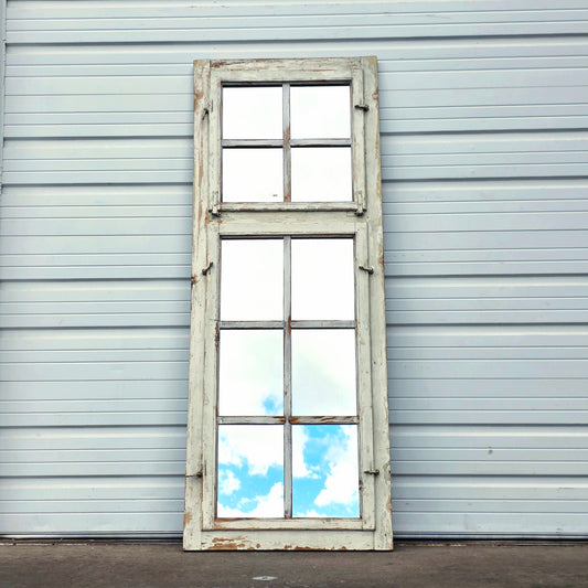 10 Pane Repurposed White Wood Rectangle Mirror with Transom