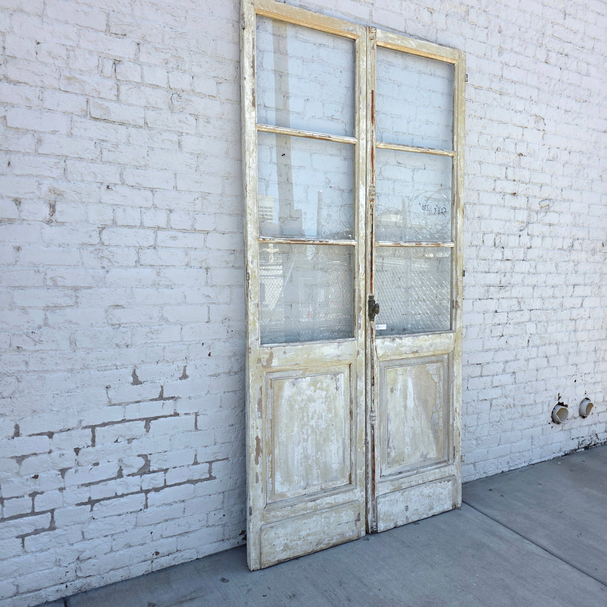 Pair of Painted Antique 6 Lite French Doors