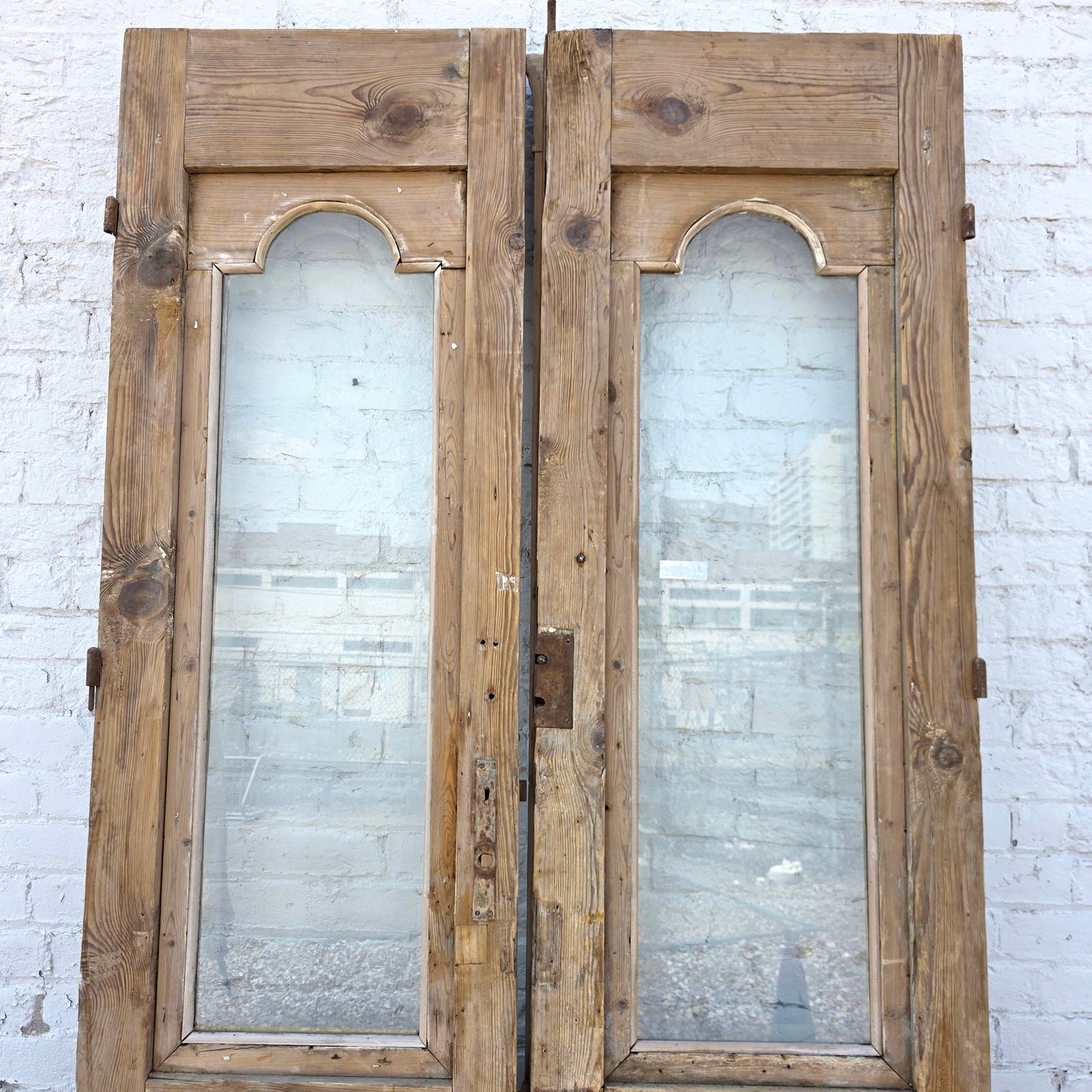 Pair of Carved Wood Doors w/2 Single Glass Lites