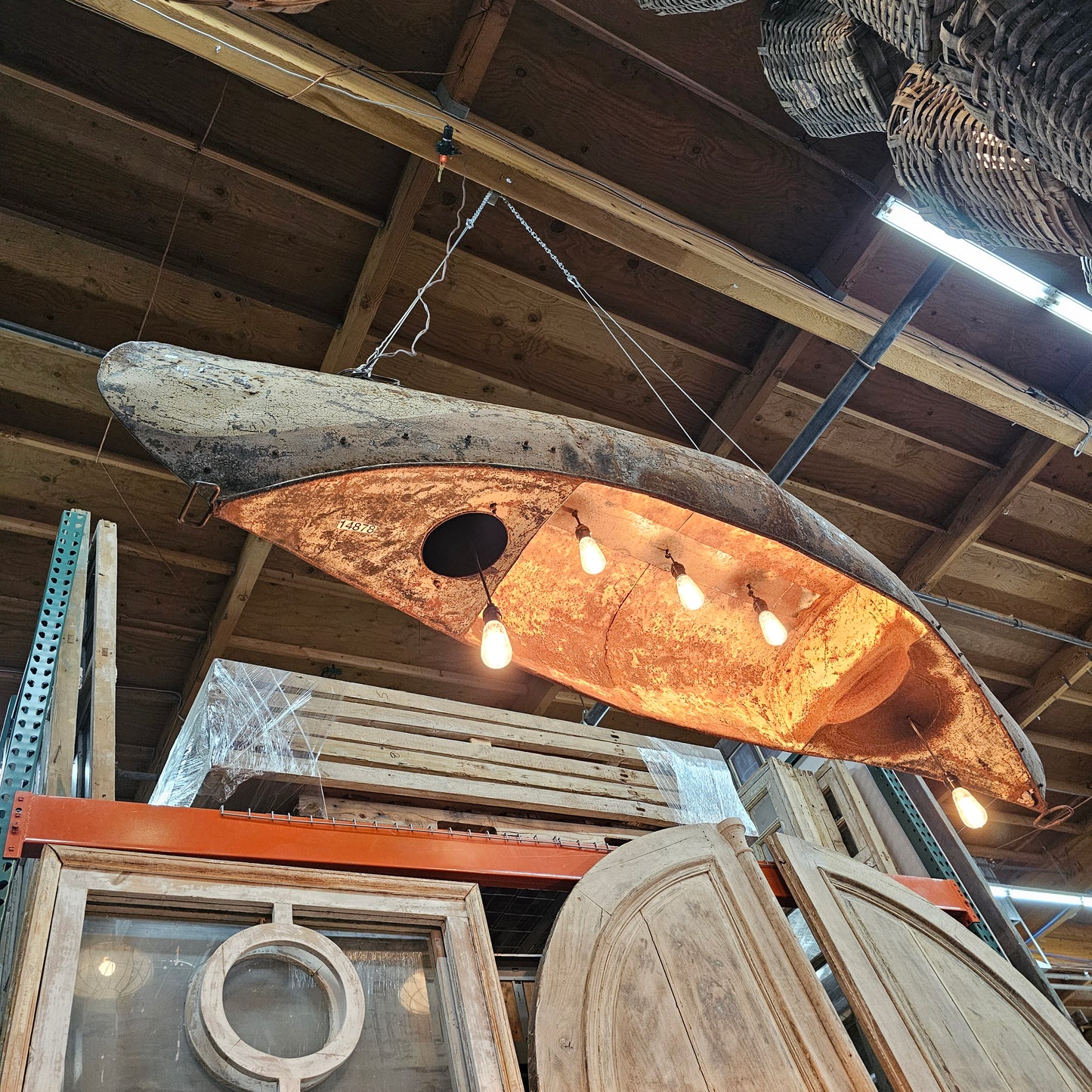 Antique Rusty Metal Canoe Pendant Light