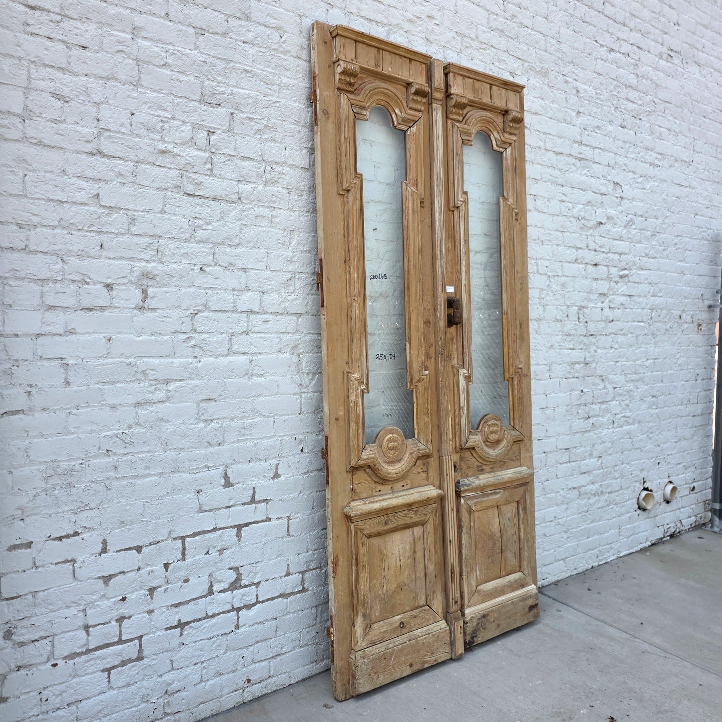 Pair of Antique Wood Carved Doors with Single Glass Lites