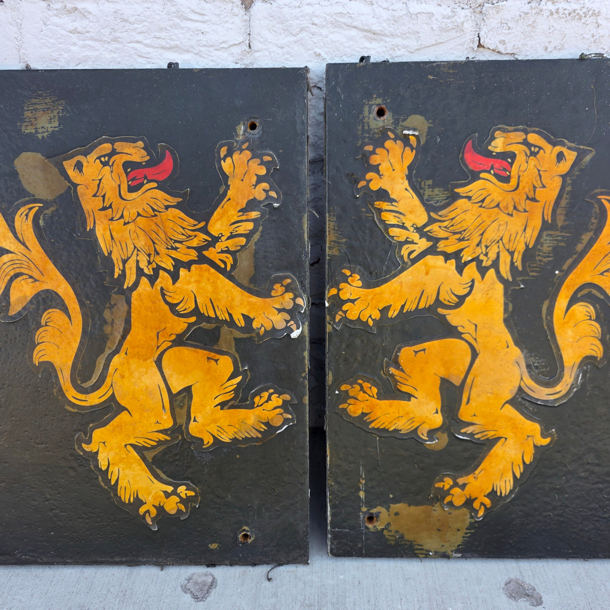 Pair of English Heraldic Lion Signs