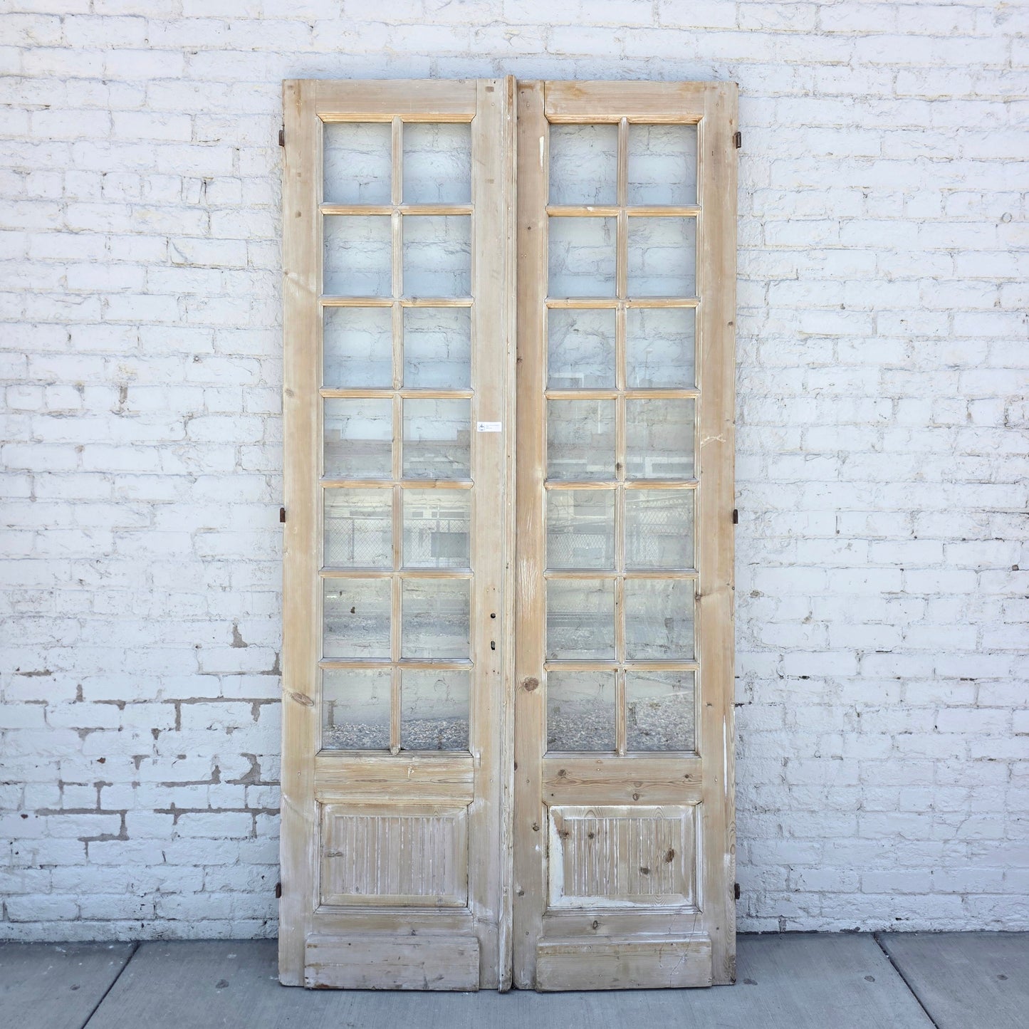 Pair of Washed Antique Wood Doors w/28 Glass Lites