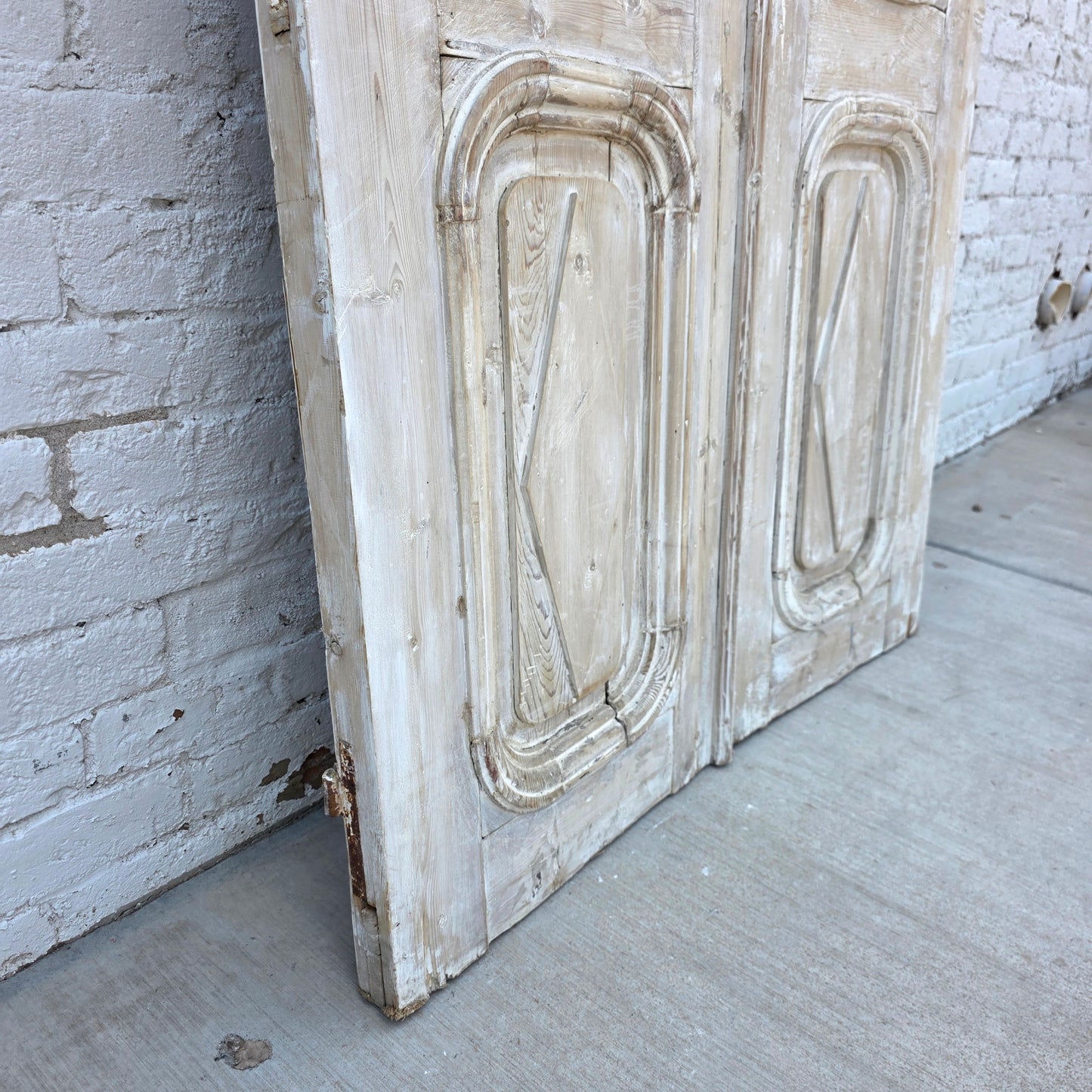 Pair of Washed Antique Wood 3-Panel Doors