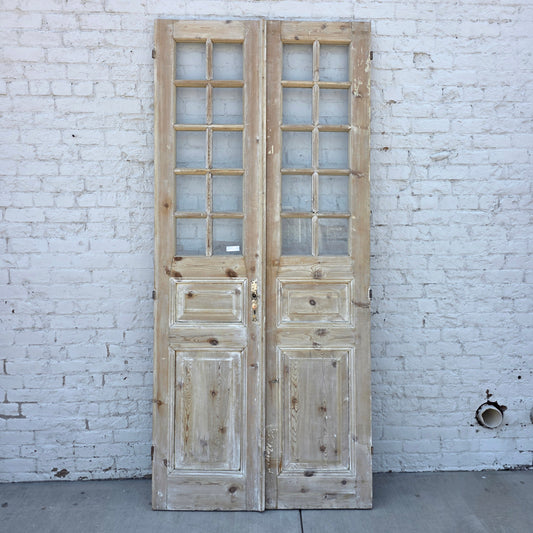 Pair of Washed Antique Wood Doors w/ 10 Lites