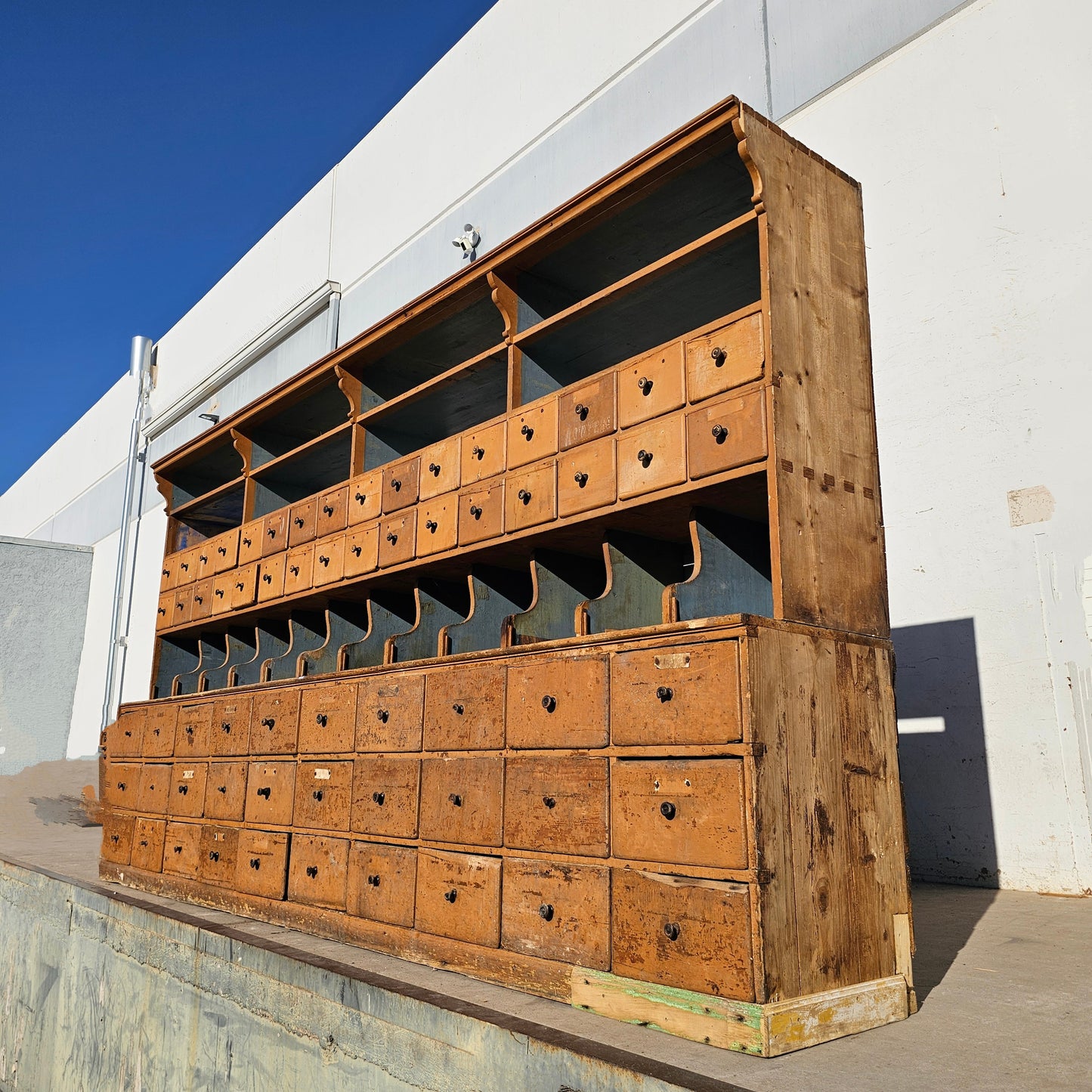 19th C. French Two Piece Painted Apothecary Cabinet