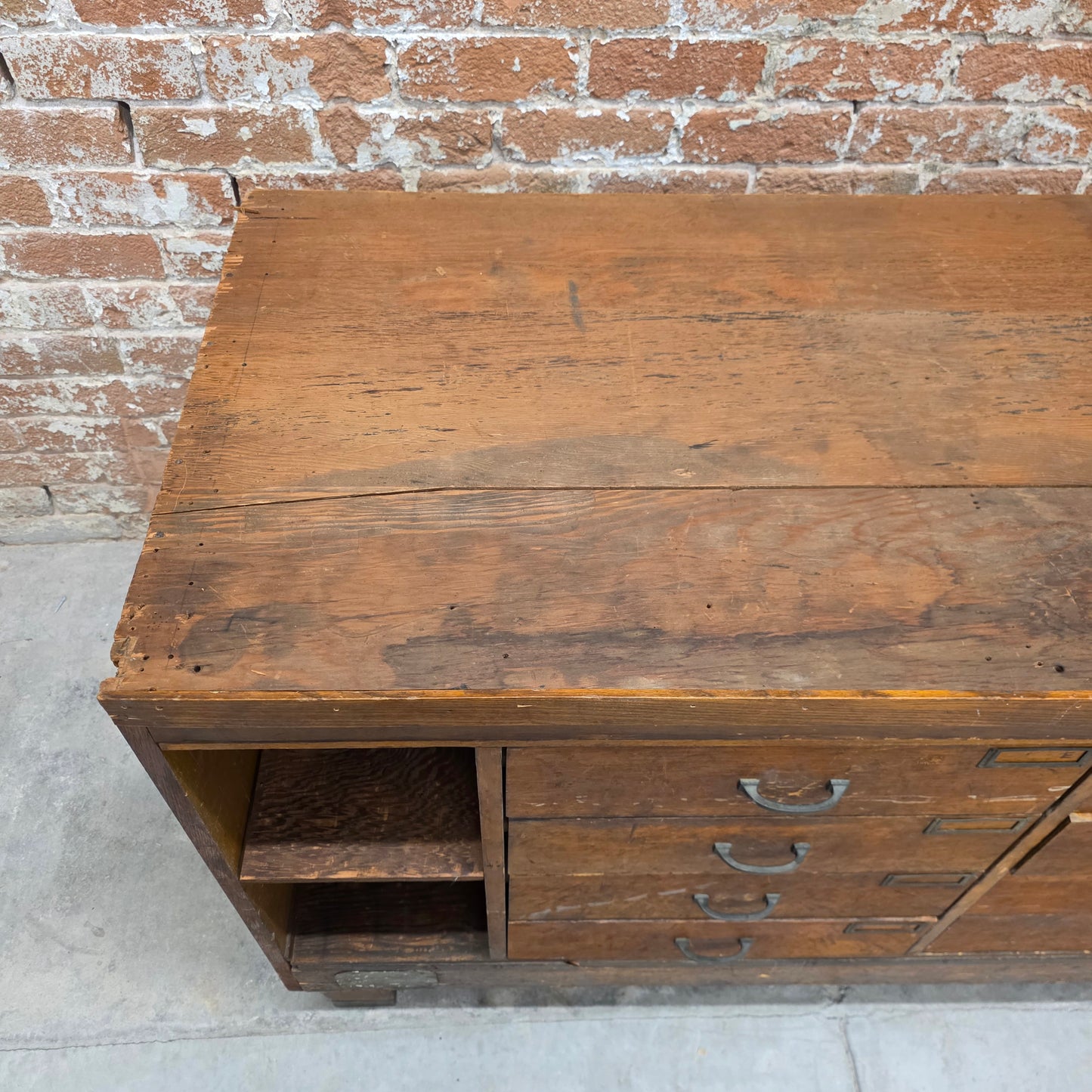Antique Oak Industrial Hardware Store Cabinet