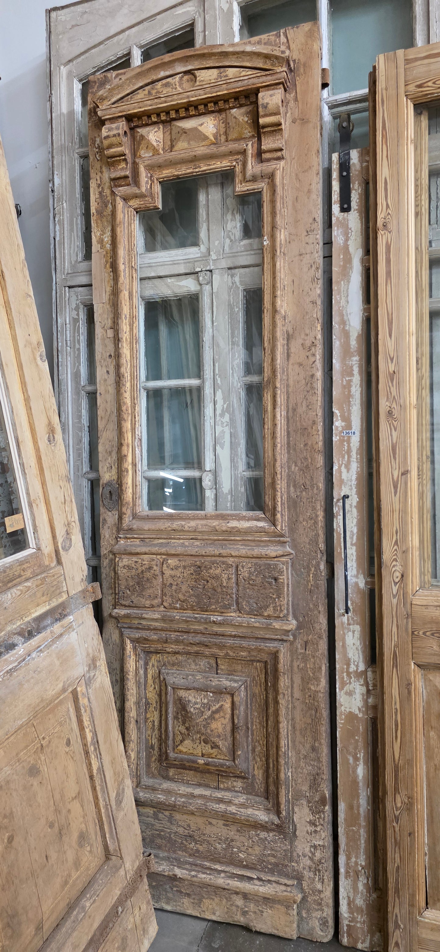 Pair of Wood Single Lite Carved Antique Doors