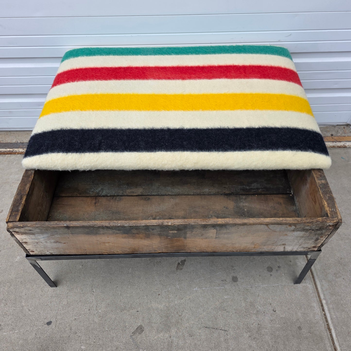 Raisin Box Ottoman with Camp Blanket Top