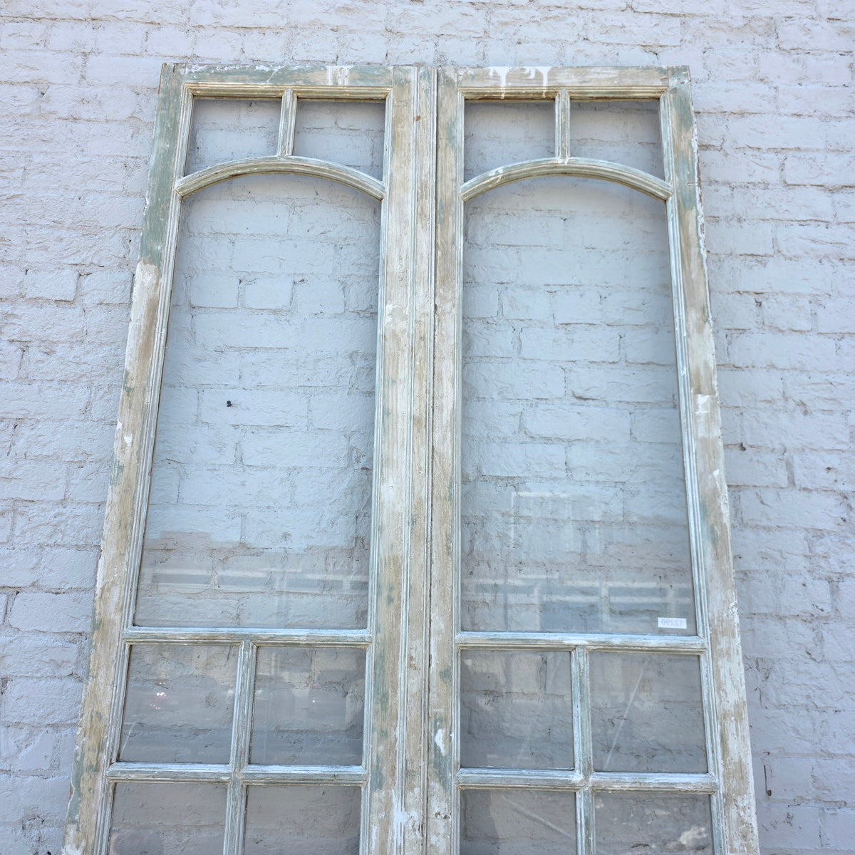 Pair of 2 Panel 7 Lite Washed Wood French Antique Doors