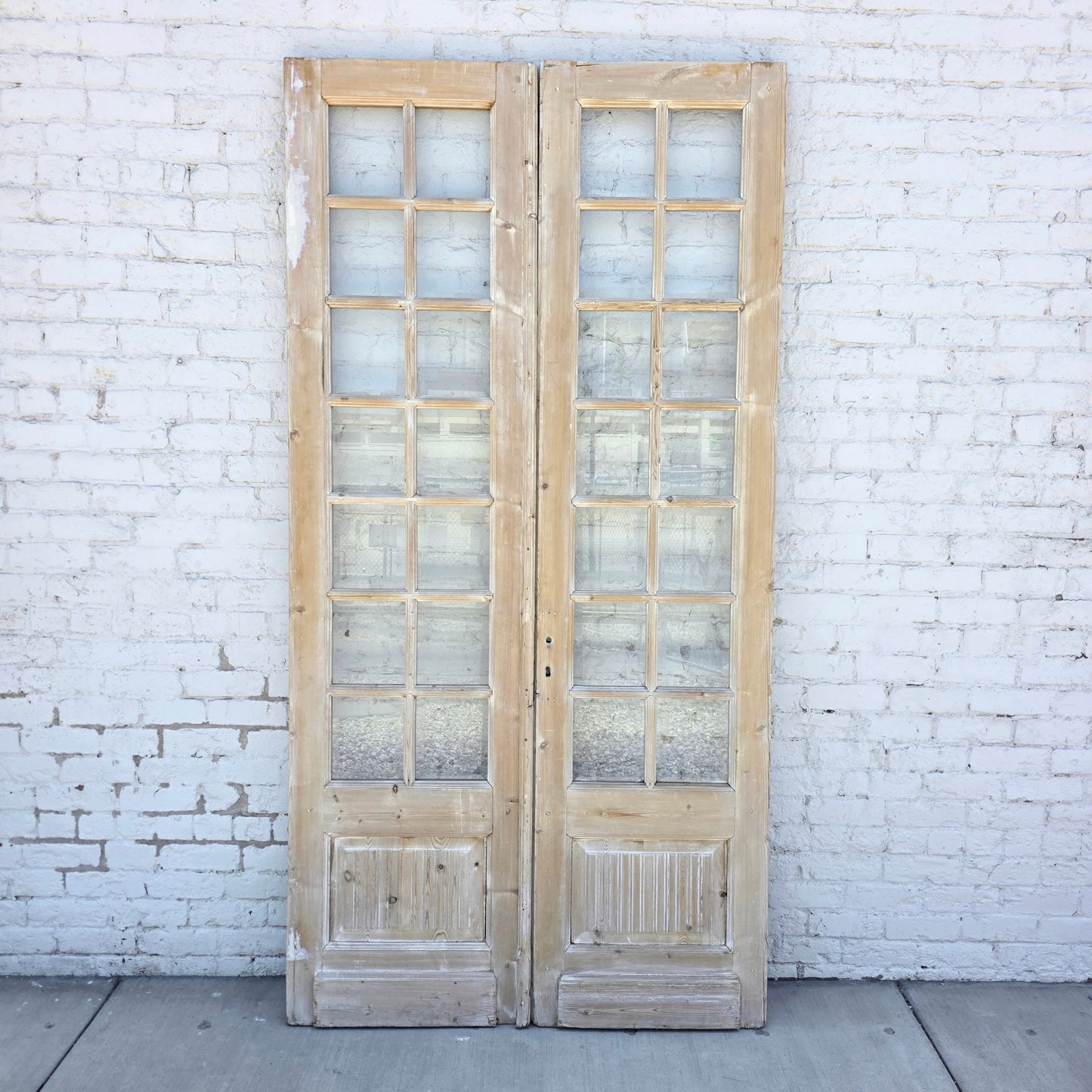 Pair of Washed Antique Wood Doors w/28 Glass Lites