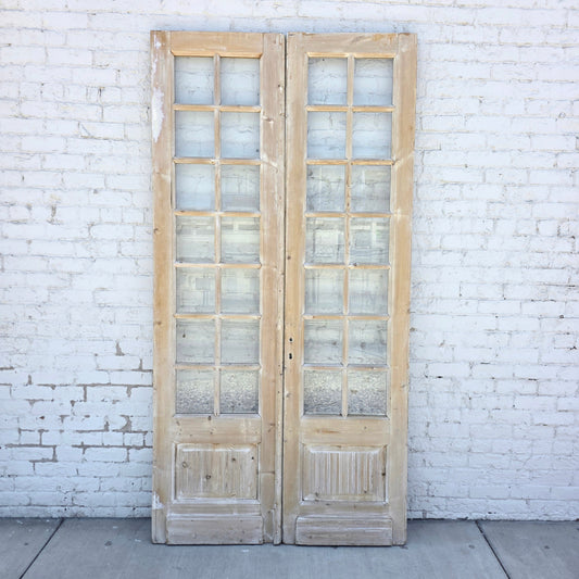 Pair of Washed Antique Wood Doors w/28 Glass Lites