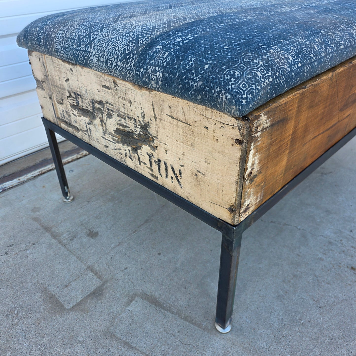Raisin Box Ottoman with Blue Batik Top