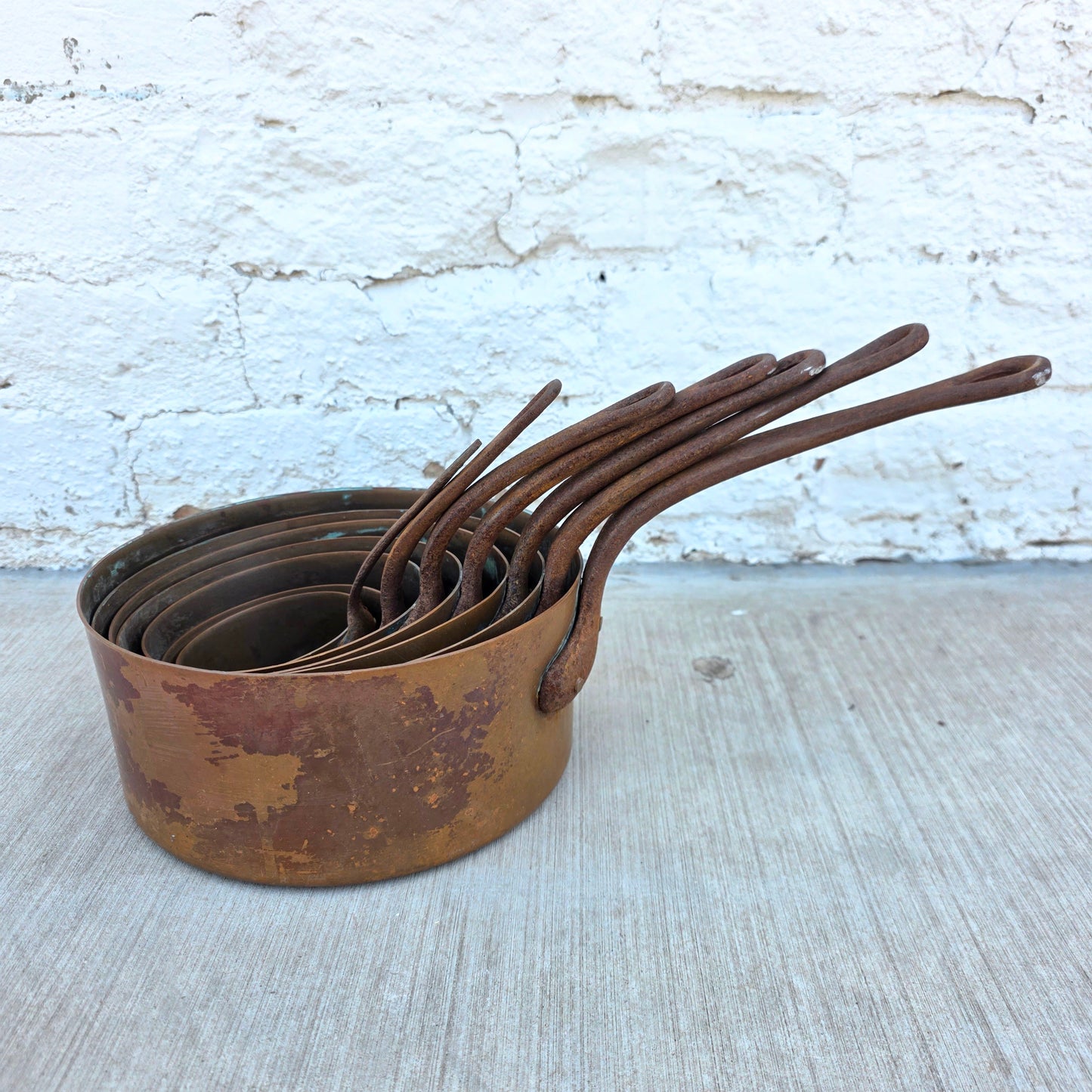 Set of 7 Graduating French Copper Pots