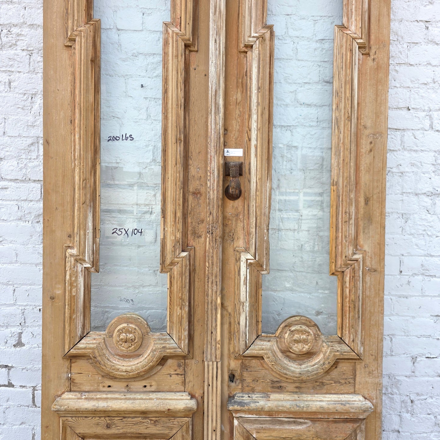 Pair of Antique Wood Carved Doors with Single Glass Lites