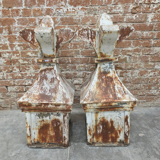 Pair of Antique Chippy White Zinc French Church Finials (Architectural)
